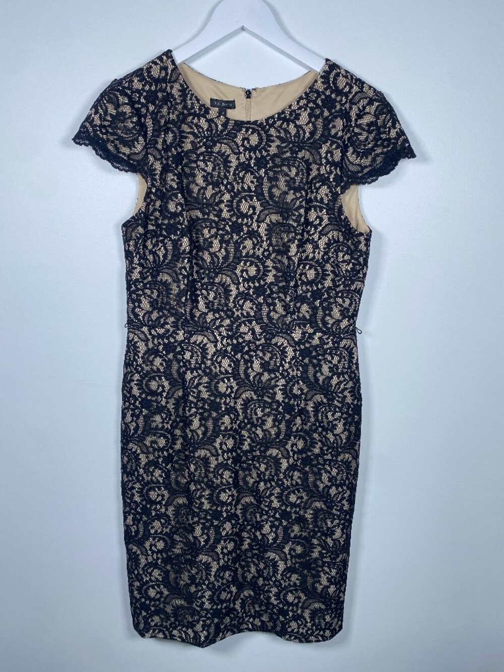 Talbots‎ Lace Sheath Dress Black Beige Formal Cocktail Size 10